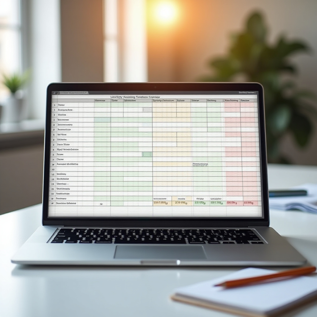 Detaillierte Tabellenkalkulation mit Liquiditätsplanung auf dem Bildschirm
